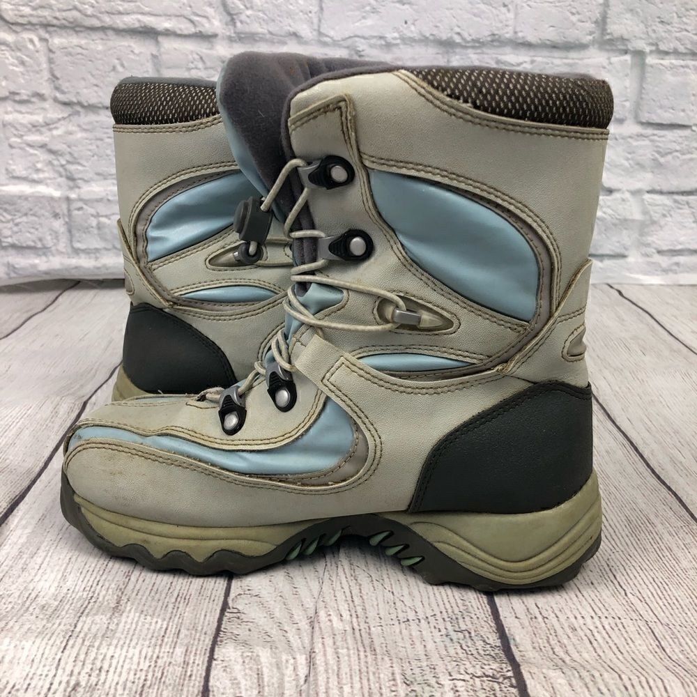 Target Girls winter boots w/elastic laces and cinch ties clasp blue/grey sz 4